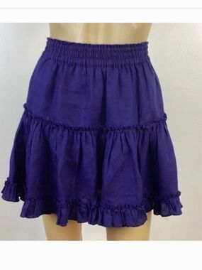 Hill House The Paz Skirt S Linen  Ruffled Tiered Navy Blue